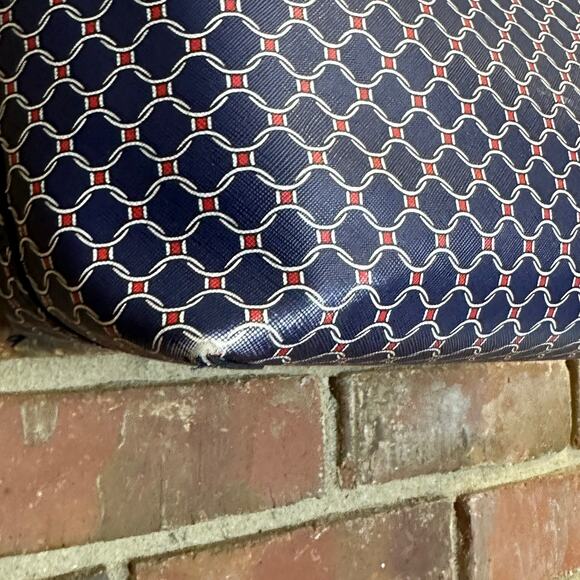 Talbots Printed Saffiano Tote Bag Blue White Red Weave - Picture 6 of 15